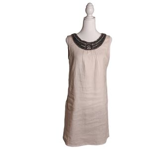 Lungo L'arno Made In Italy Women's Tan Linen Beaded Sleeveless Dress. Si…